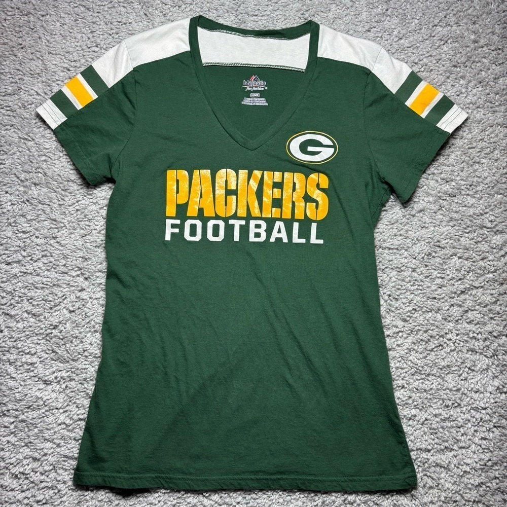 Green Bay Packers Shirt Womens Large Vneck Tee NFL Football Game Day Fan Party - Picture 2 of 4